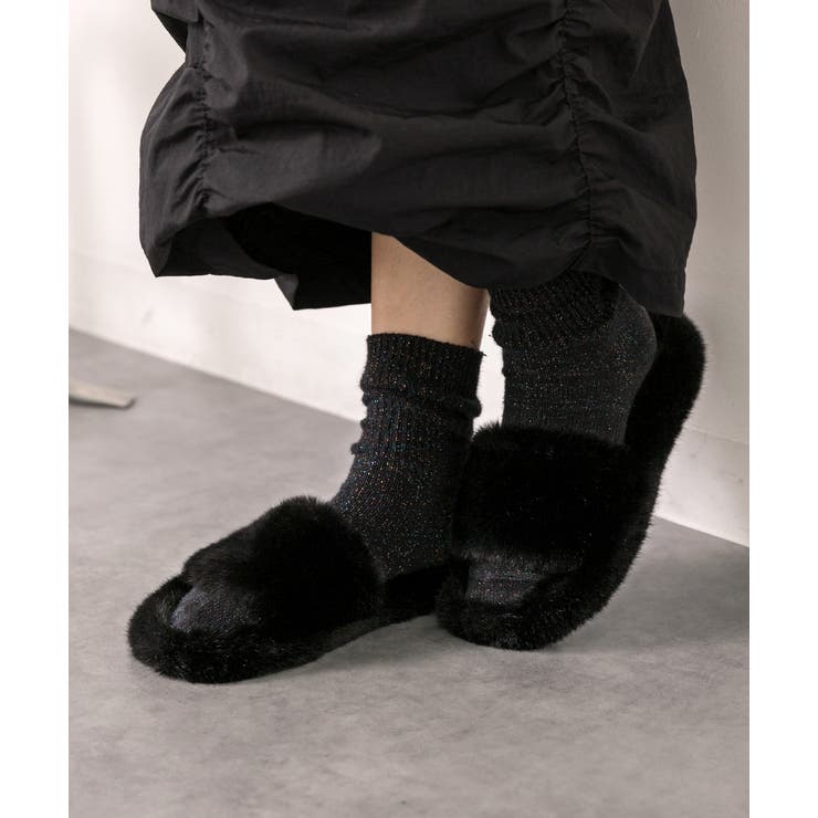 ブラック | ふわふわ エコファーサンダル | ad thie