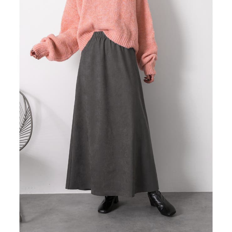 グレー | スエードタッチ ロングスカート | ad thie