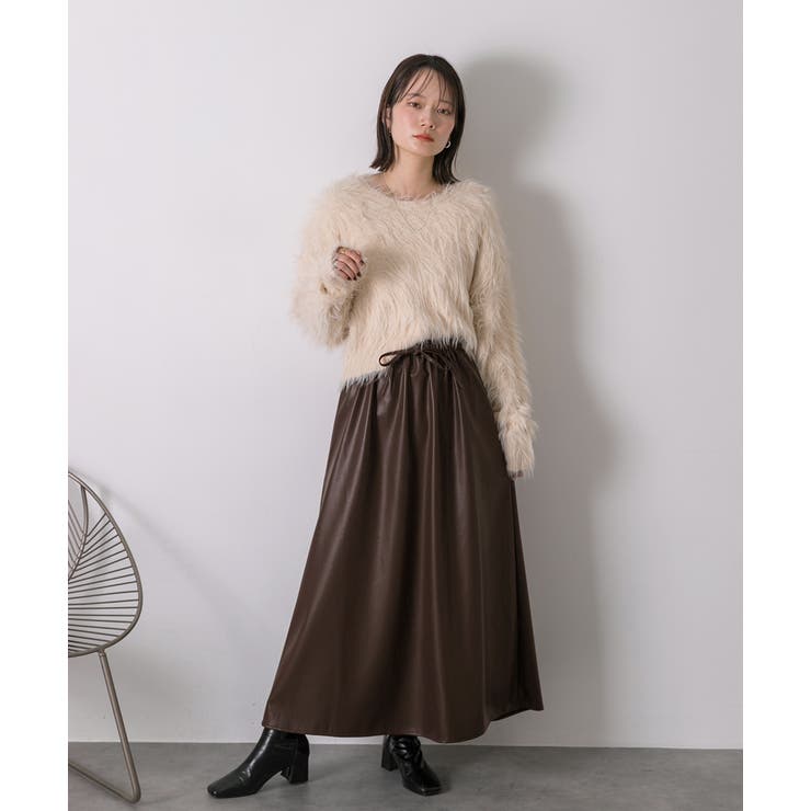 monoha シャーリングスカート　ロングスカート　ブラウンスカート monoha ロングスカート monoha シャーリングスカート ロングスカート