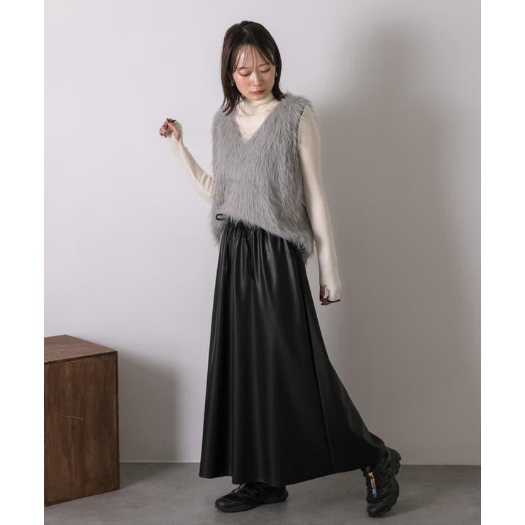レザーライク ロングスカート | ad thie | 詳細画像2 