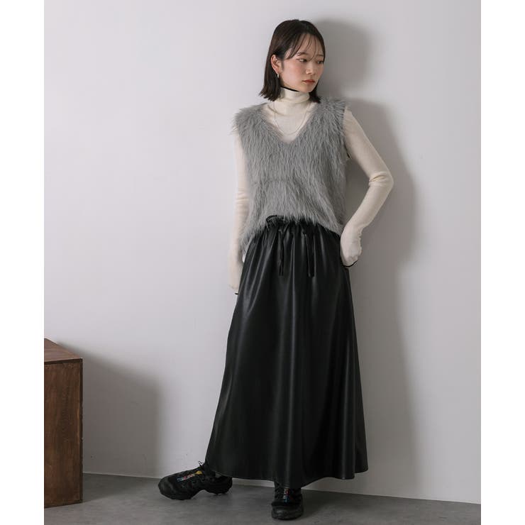 レザーライク ロングスカート | ad thie | 詳細画像3 