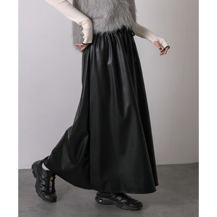 レザーライク ロングスカート | ad thie | 詳細画像4 