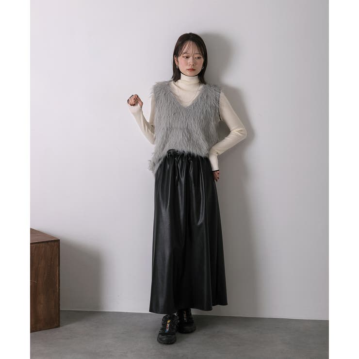 レザーライク ロングスカート | ad thie | 詳細画像5 