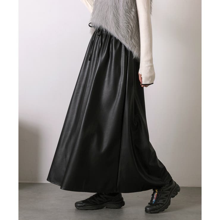 レザーライク ロングスカート | ad thie | 詳細画像6 