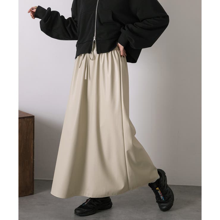 アイボリー | レザーライク ロングスカート | ad thie