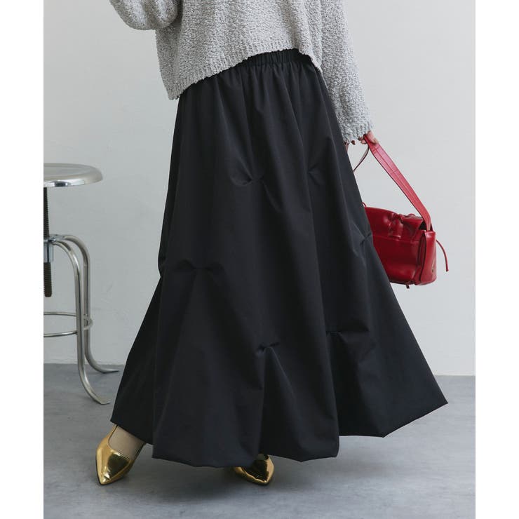 ブラック | ランダムタックフレアスカート | ad thie