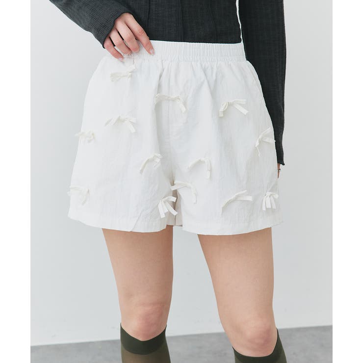 オフホワイト | リボンナイロンショートパンツ | ad thie