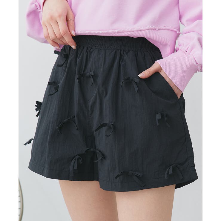 ブラック | リボンナイロンショートパンツ | ad thie