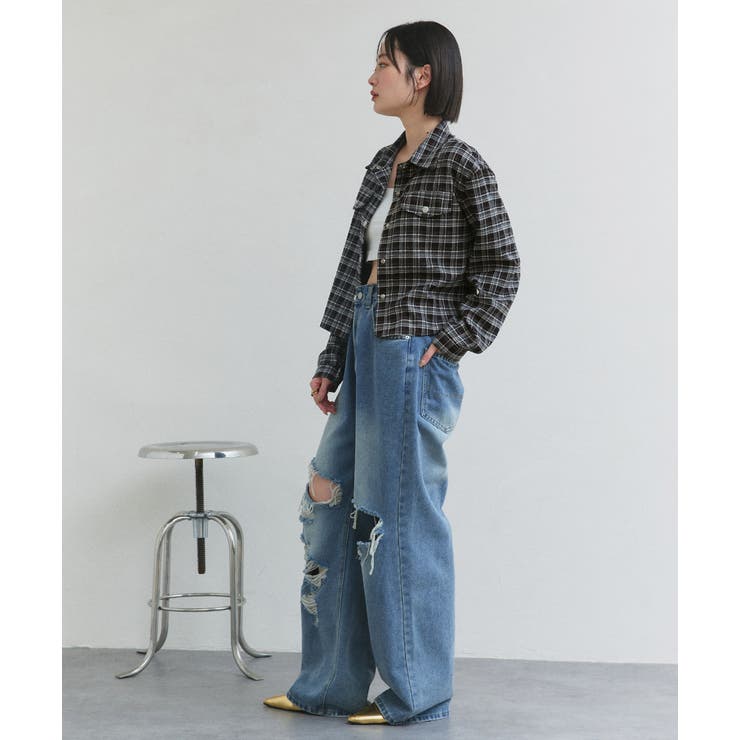 ショート丈チェックシャツ | ad thie | 詳細画像3 