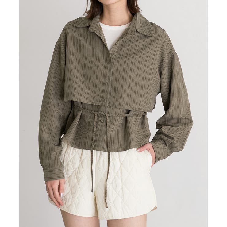 ライトブラウン | ストライプレイヤードシャツ | ad thie