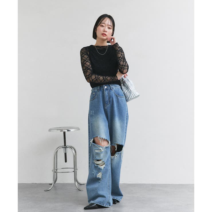 クルーネックレースカットソー | ad thie | 詳細画像12 