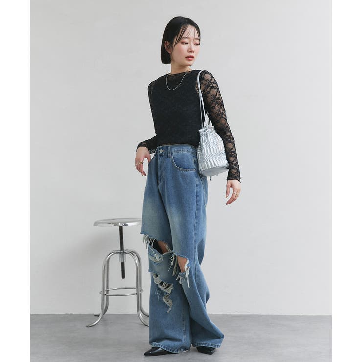 クルーネックレースカットソー | ad thie | 詳細画像13 