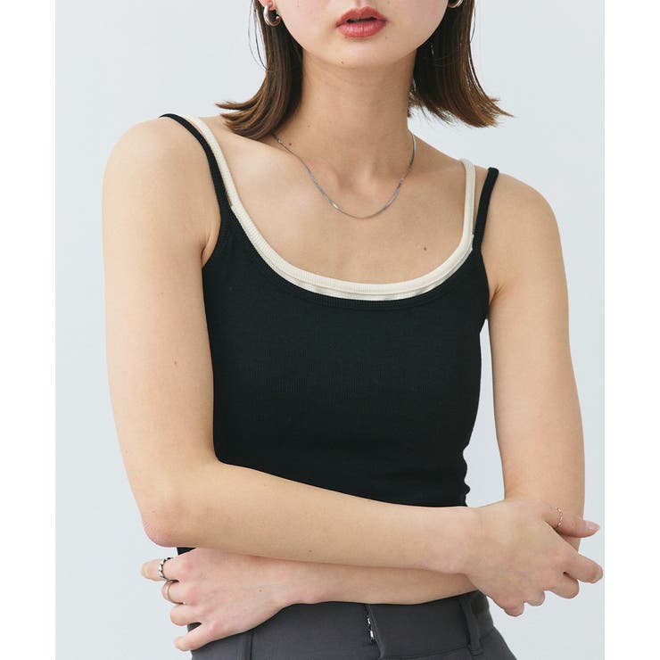 ブラック | カップ付きレイヤードキャミソール | ad thie