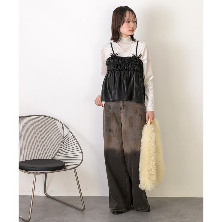 リボンデザイン ギャザーキャミソール | ad thie | 詳細画像12 