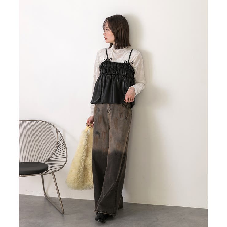 リボンデザイン ギャザーキャミソール | ad thie | 詳細画像13 