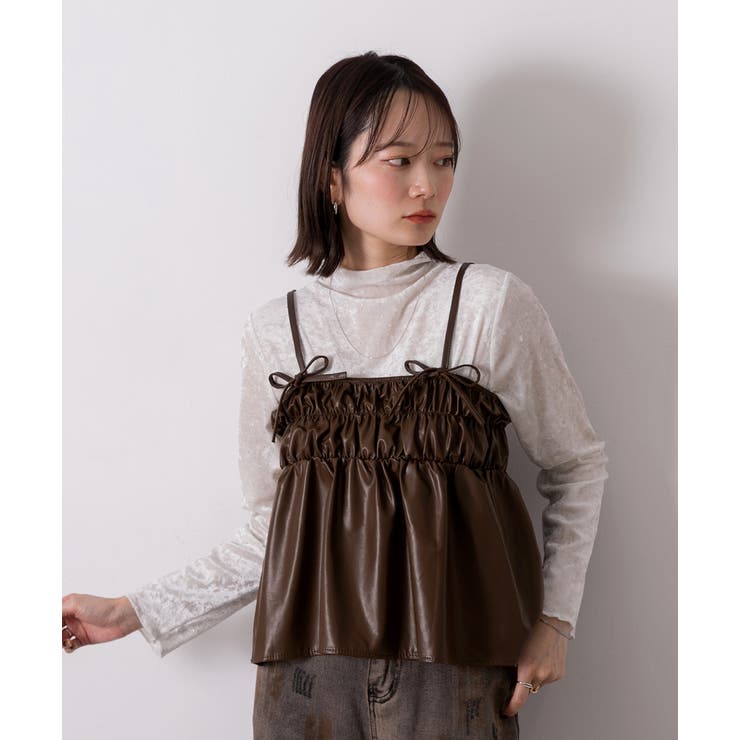 リボンデザイン ギャザーキャミソール | ad thie | 詳細画像14 