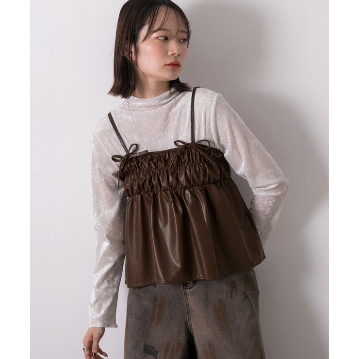 リボンデザイン ギャザーキャミソール | ad thie | 詳細画像18 