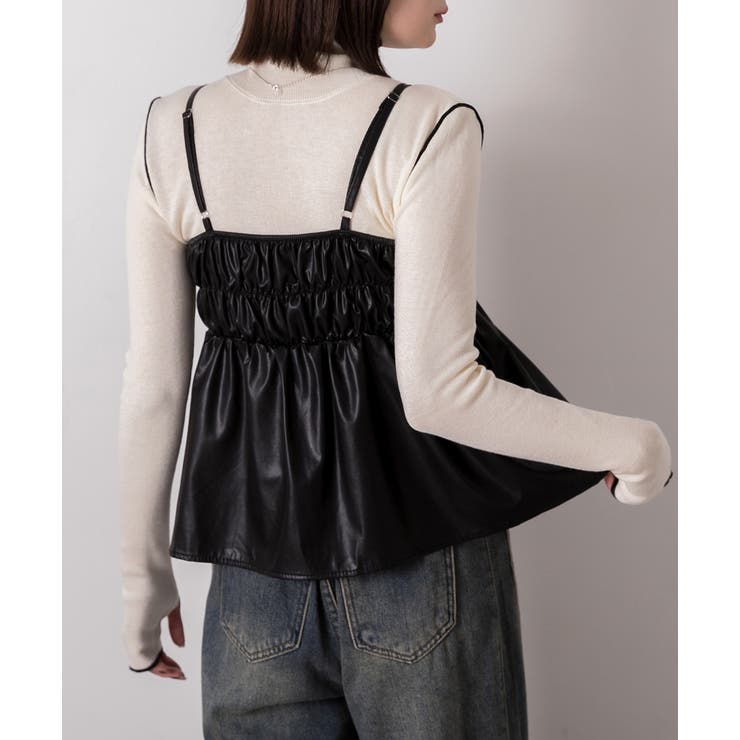 リボンデザイン ギャザーキャミソール | ad thie | 詳細画像4 