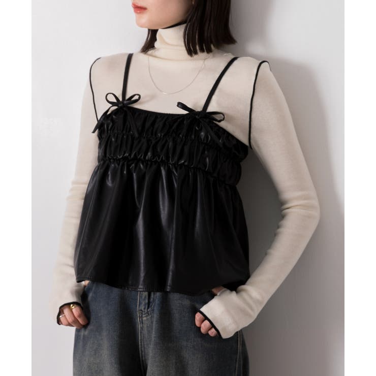 リボンデザイン ギャザーキャミソール | ad thie | 詳細画像5 