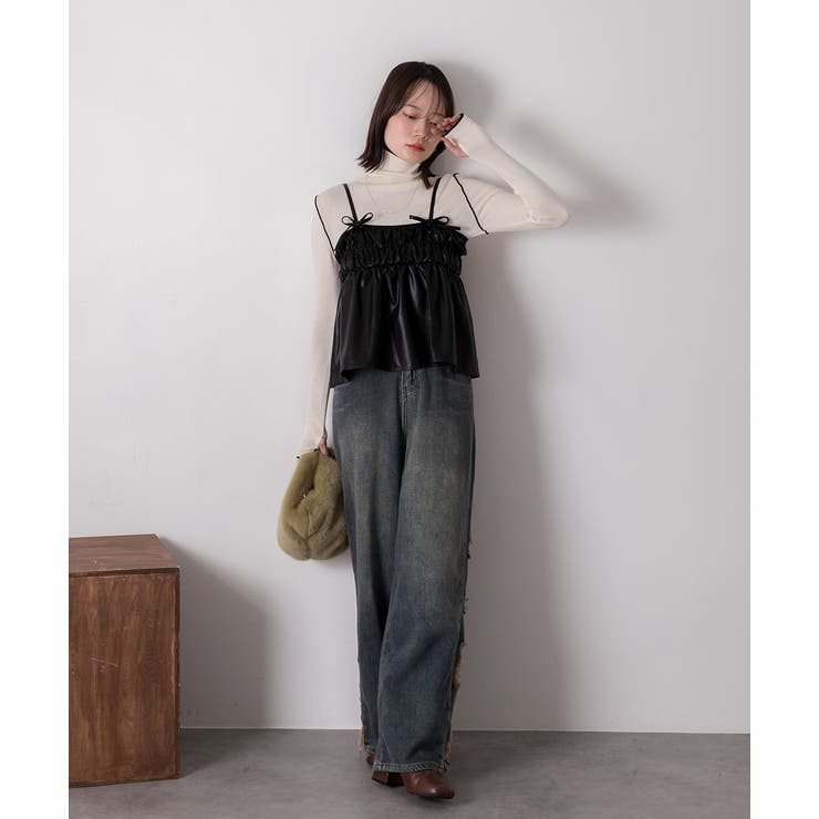 リボンデザイン ギャザーキャミソール | ad thie | 詳細画像6 