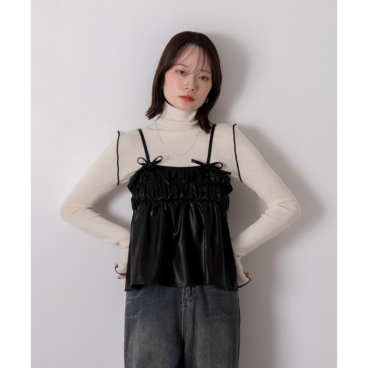 リボンデザイン ギャザーキャミソール | ad thie | 詳細画像7 