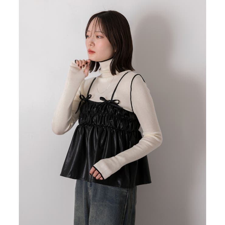 リボンデザイン ギャザーキャミソール | ad thie | 詳細画像8 