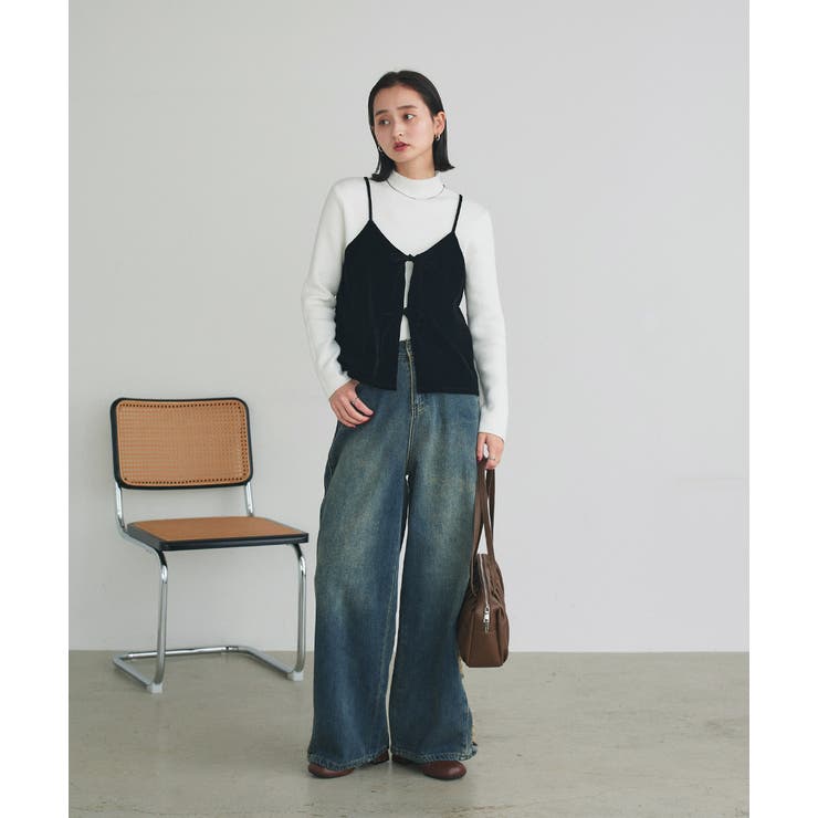 リボンデザイン ベロアキャミソール | ad thie | 詳細画像2 