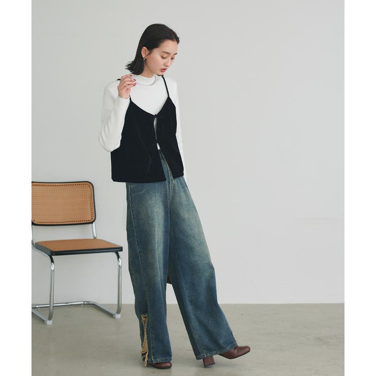 リボンデザイン ベロアキャミソール | ad thie | 詳細画像3 