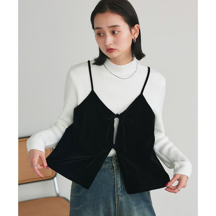 リボンデザイン ベロアキャミソール | ad thie | 詳細画像5 