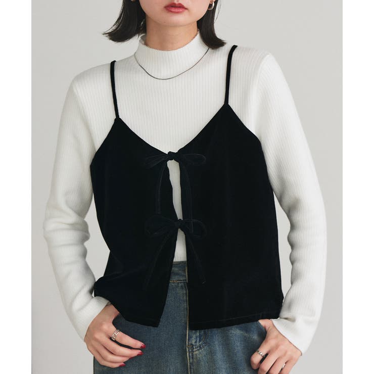 リボンデザイン ベロアキャミソール | ad thie | 詳細画像8 