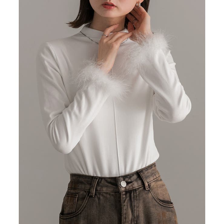 オフホワイト | ファースリーブ ハイネックトップス | ad thie