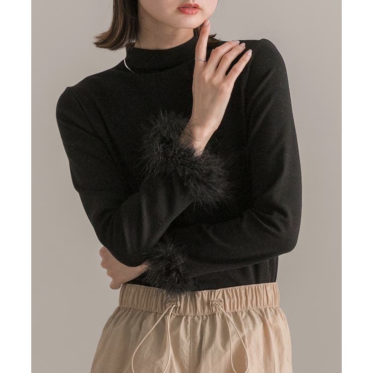 ブラック | ファースリーブ ハイネックトップス | ad thie