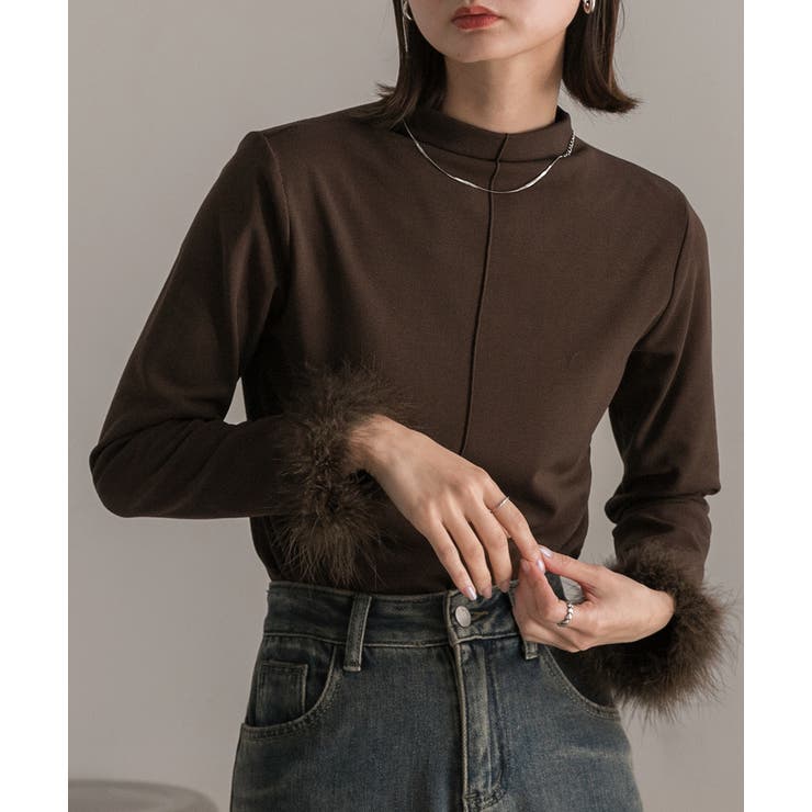 ブラウン | ファースリーブ ハイネックトップス | ad thie