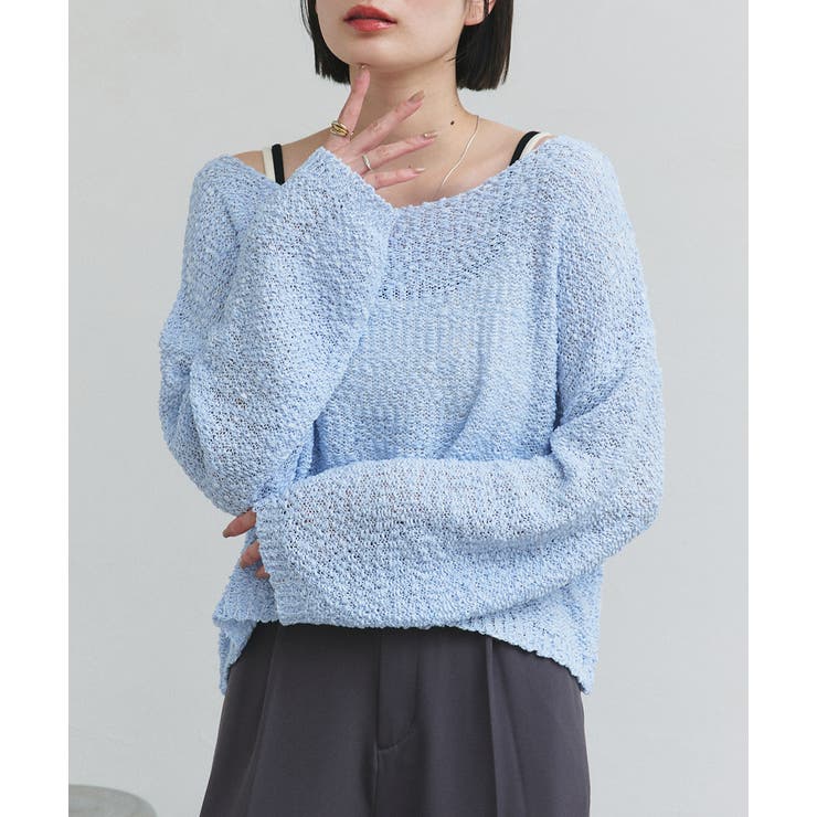 ブルー | ドロップショルダーニットプルオーバー | ad thie