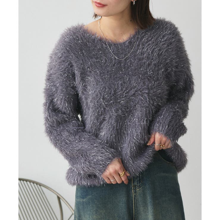 ラメシャギー Vネックニット[品番：ADEW0004727]｜ad thie