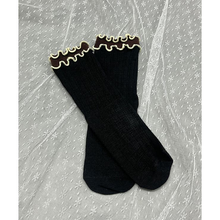 ブラック | バイカラーメローフリルソックス | ad thie