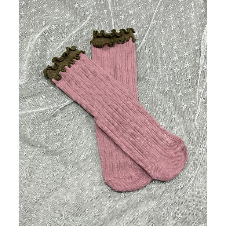 ピンク | バイカラーメローフリルソックス | ad thie