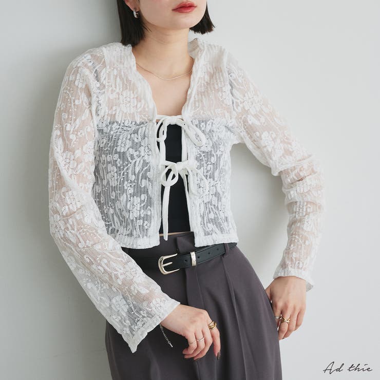 ショート丈リボンレースカーディガン | ad thie | 詳細画像1 
