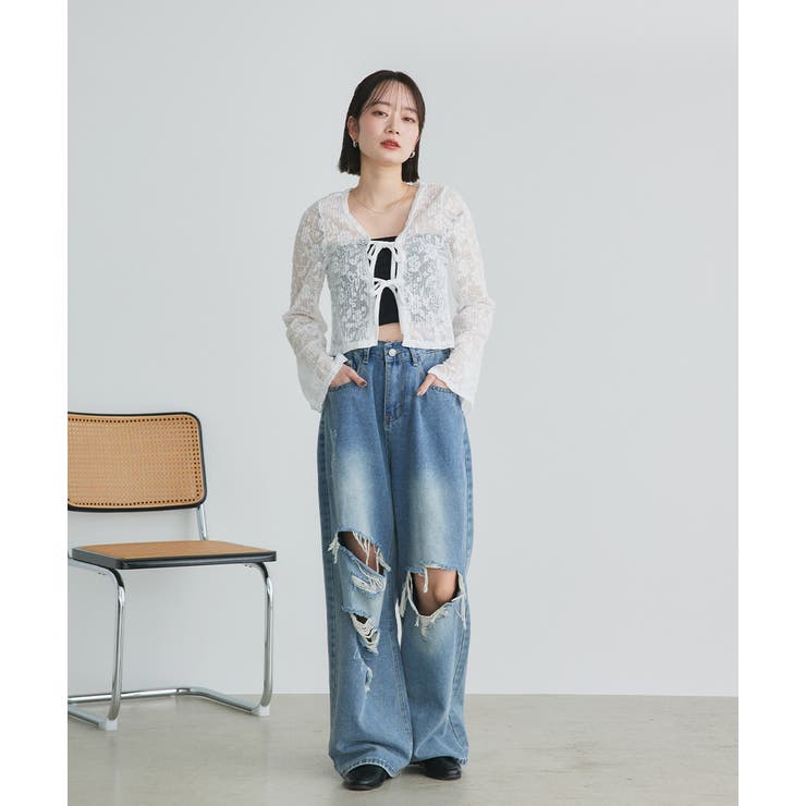 ショート丈リボンレースカーディガン | ad thie | 詳細画像2 
