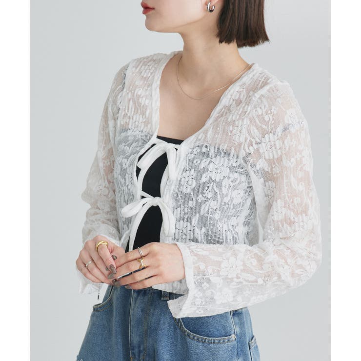 ショート丈リボンレースカーディガン | ad thie | 詳細画像3 