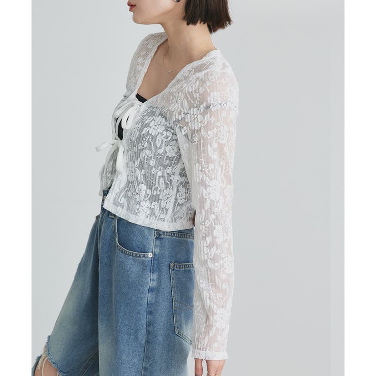 ショート丈リボンレースカーディガン | ad thie | 詳細画像4 