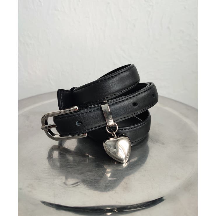 ブラック | ハートチャーム付きベルト | ad thie