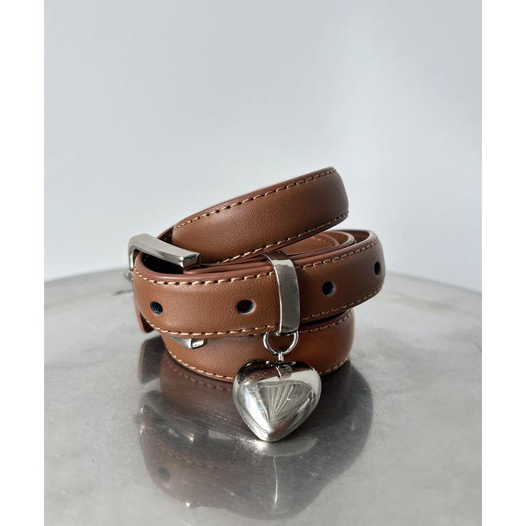 ブラウン | ハートチャーム付きベルト | ad thie