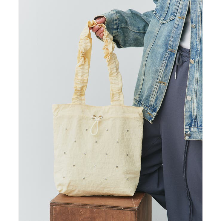 イエロー | ギャザーハンドルビジュートートバッグ | ad thie