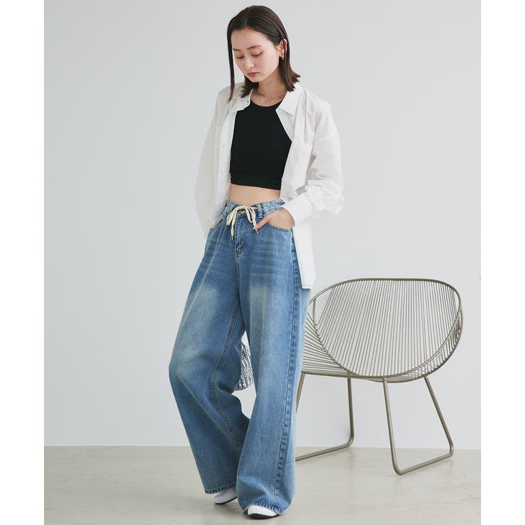 ウエストリボンワイドデニムパンツ | ad thie | 詳細画像3 