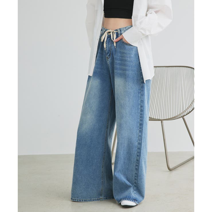 ウエストリボンワイドデニムパンツ | ad thie | 詳細画像5 