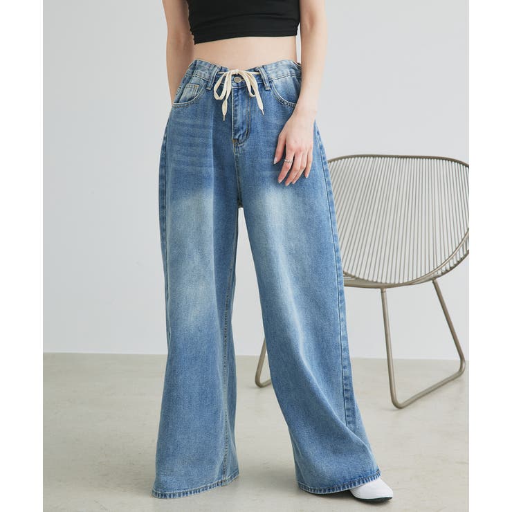 ウエストリボンワイドデニムパンツ | ad thie | 詳細画像8 