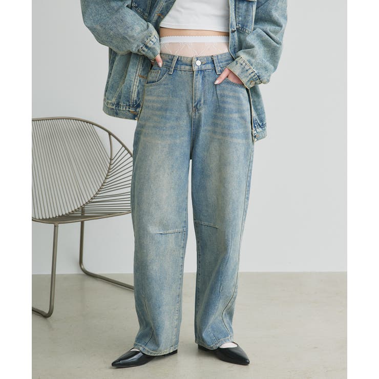 ルーズシルエットカーブデニムパンツ[品番：ADEW0004855]｜ad thie