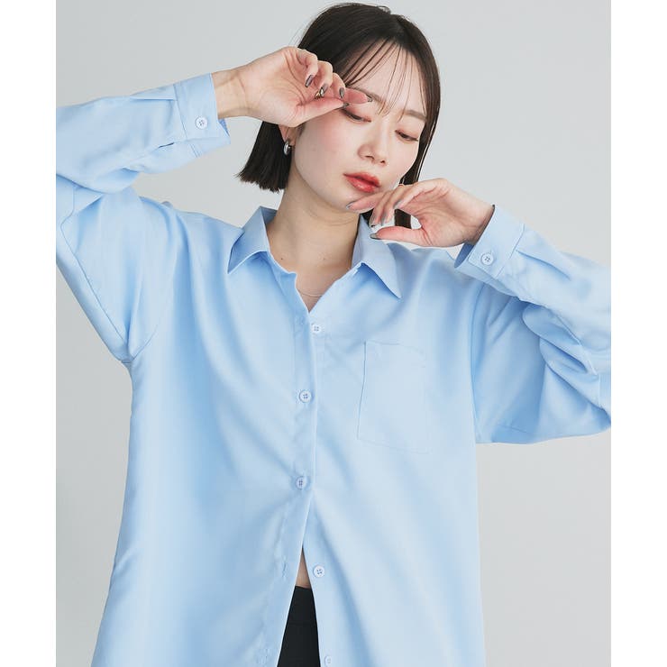 ブルー | ポケット付きベーシックビッグシャツ | ad thie