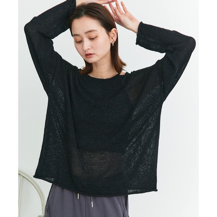 ブラック | シアーメッシュルーズニットプルオーバー | ad thie